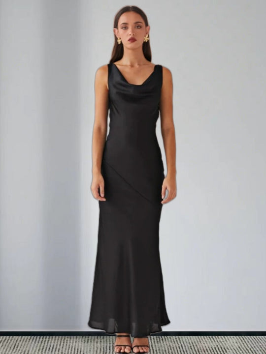 Damen Elegantes Maxikleid mit tiefem V-Ausschnitt und fließendem Stoff R&B