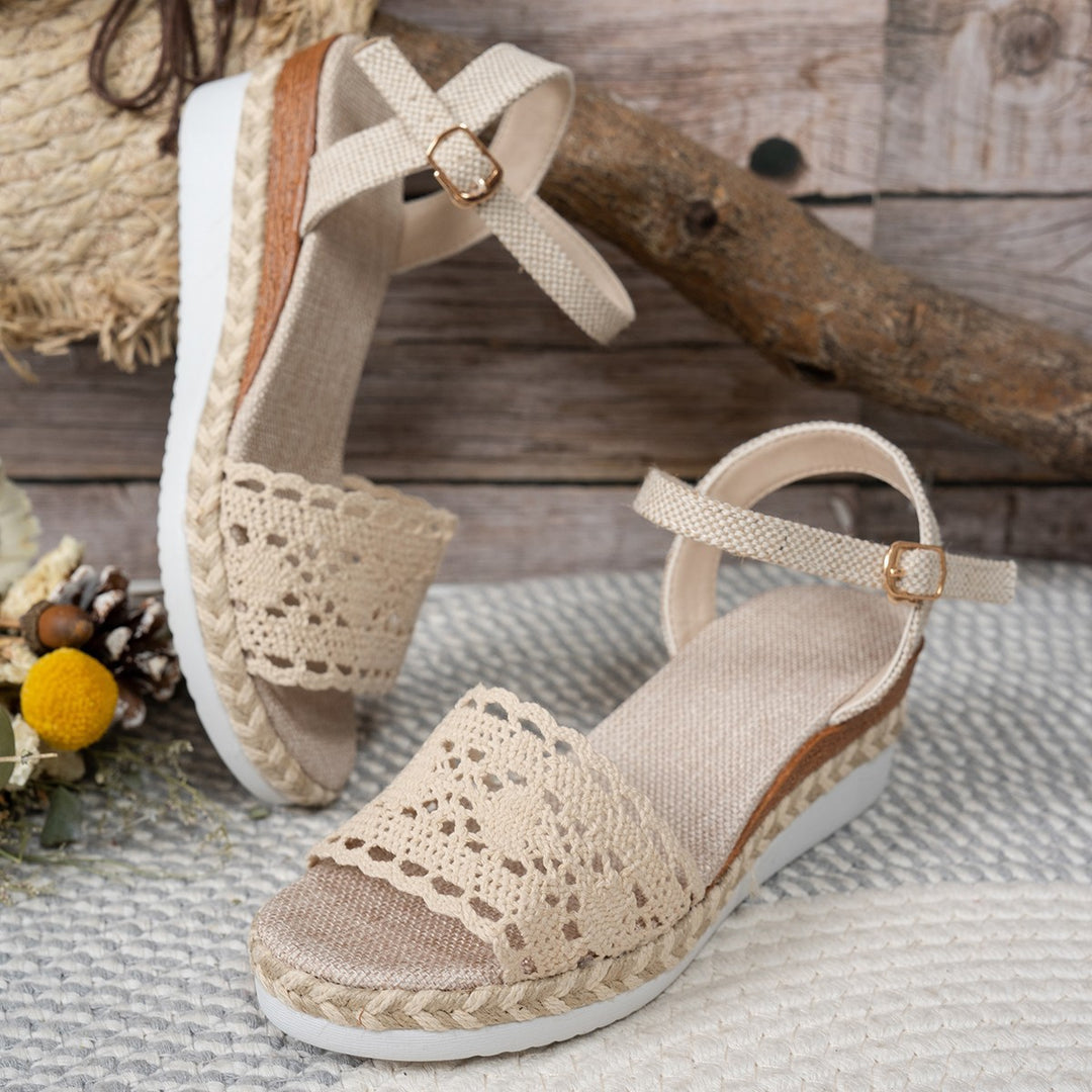 Damen Wedge-Sandalen mit floralem Häkelmuster und rutschfester Sohle R&B
