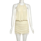 Damen ärmelloses Minikleid mit Raffungen und eleganten Details R&B