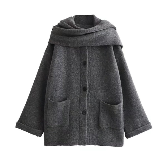 Damen elegante Oversize-Jacke aus warmer Wolle mit Taschen R&B