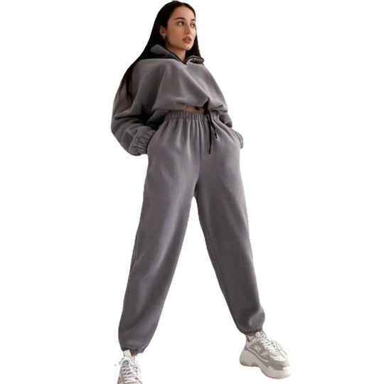 Damen Fleece-Jogginganzug mit kurzem Reißverschluss und lässigem Schnitt R&B