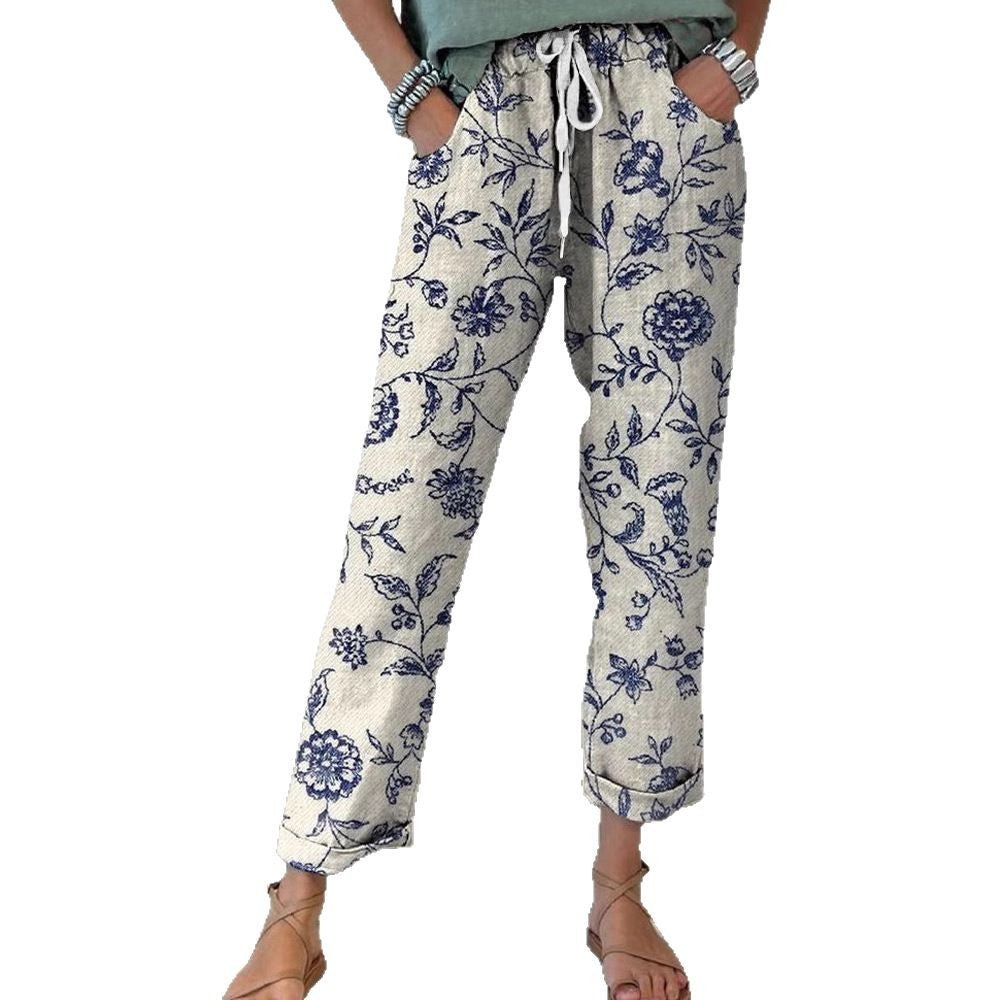 Damen Blumenmuster Freizeithose R&B
