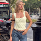 Damen Polka-Dots Trägershirt mit Spitzenrand R&B
