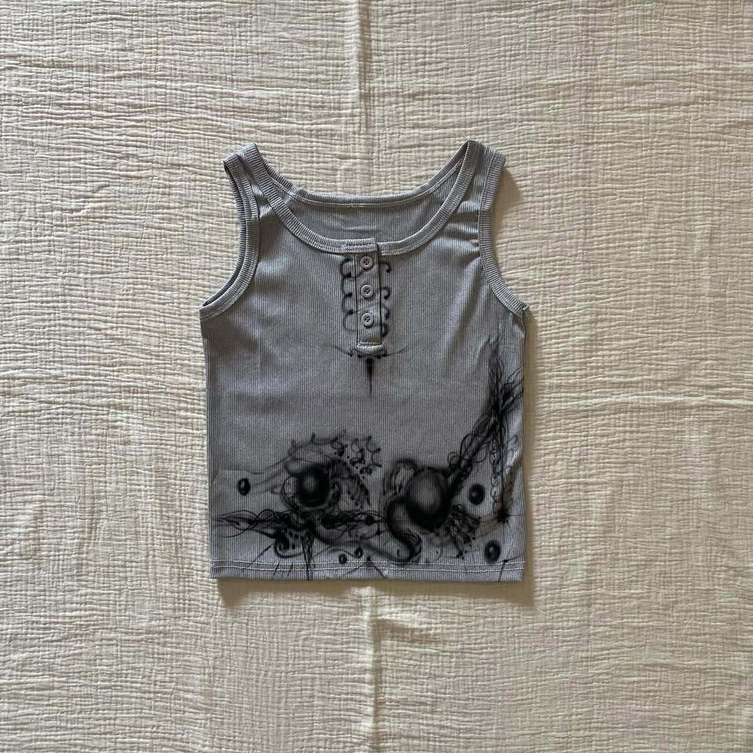 Damen körperbetontes Tanktop mit kreativem Grafikdruck R&B