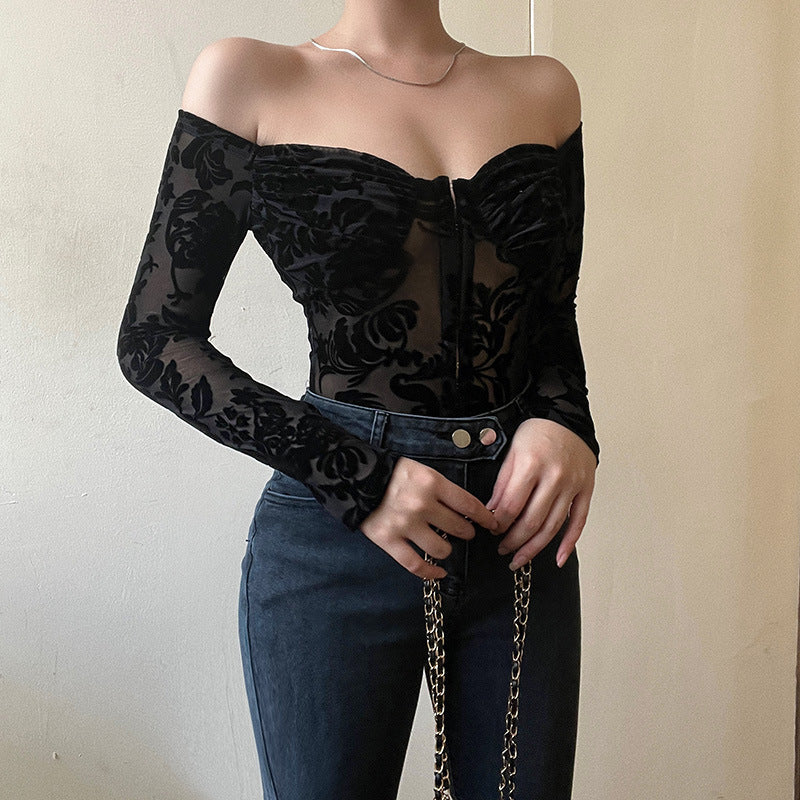 Damen Luxuriöses Spitzenbodysuit mit Off-Shoulder-Design R&B