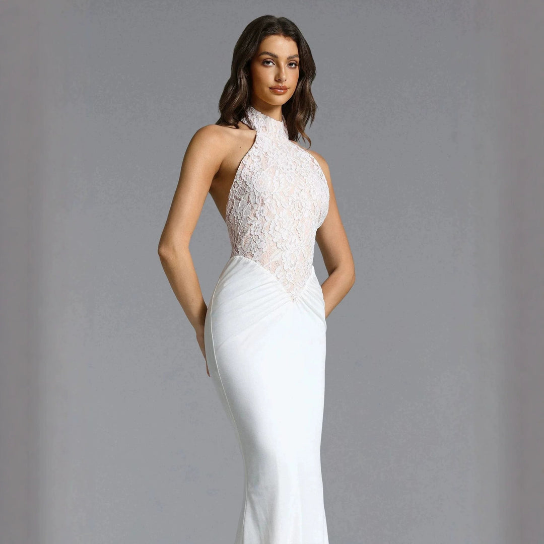 Damen Elegantes Bodenkonturen-Abendkleid mit Spitzenoberteil R&B