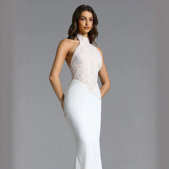 Damen Elegantes Bodenkonturen-Abendkleid mit Spitzenoberteil R&B