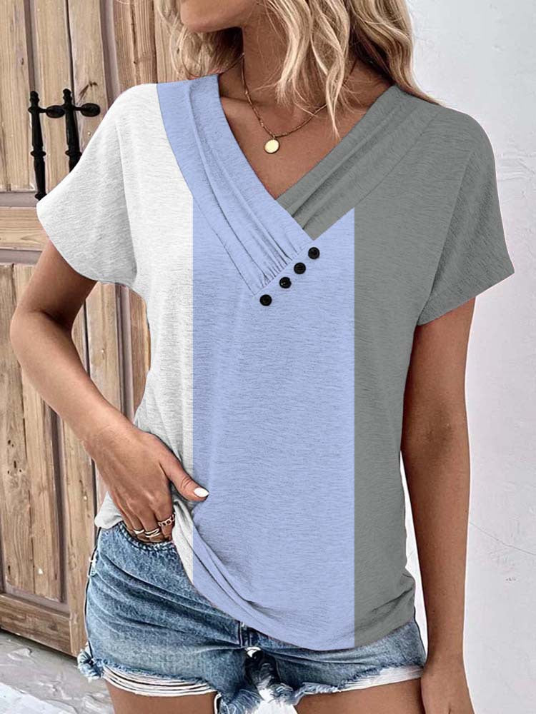 Damen Halbarm Bluse mit V-Ausschnitt und Knopfdetails R&B