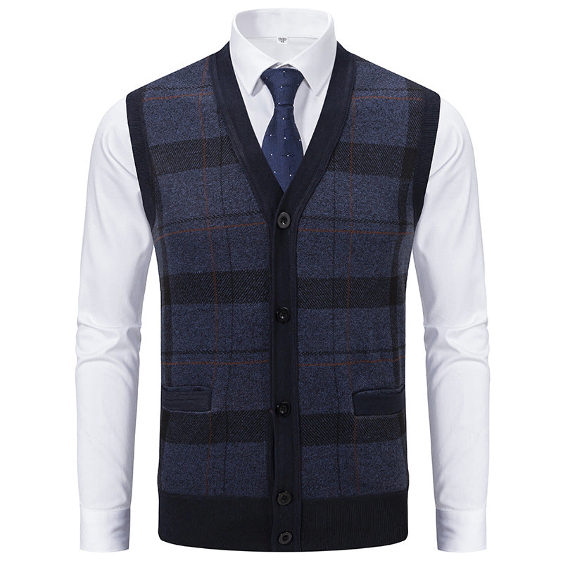 Herren elegante Strickjacke mit modernem Karomuster R&B