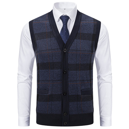 Herren elegante Strickjacke mit modernem Karomuster R&B