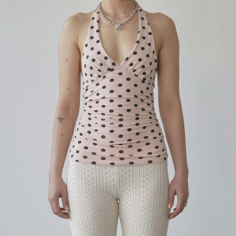 Damen Spaghetti-Trägertop mit Rüschen und verspieltem Punkte-Design R&B