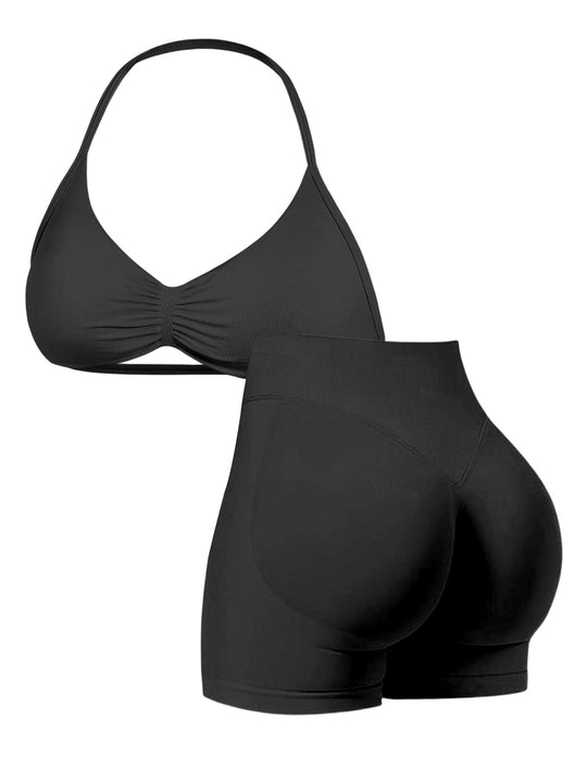 Damen Sport-Bikini-Oberteil mit hoch geschnittenen Shorts und nahtlosem Design R&B