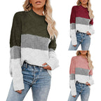 Damen farbenfroher Strickpullover mit strukturiertem Muster und hohem Kragen R&B
