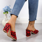 Damen offene Pantoletten mit Leopardenmuster und bequemem Blockabsatz R&B