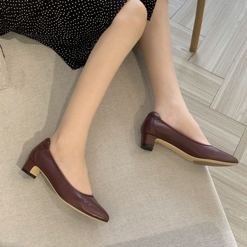 Damen Bequeme spitz zulaufende Ballerinas mit flexiblem Blockabsatz