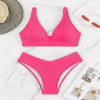 Damen Bikiniset mit hohem Bund und raffiniertem Rippdesign