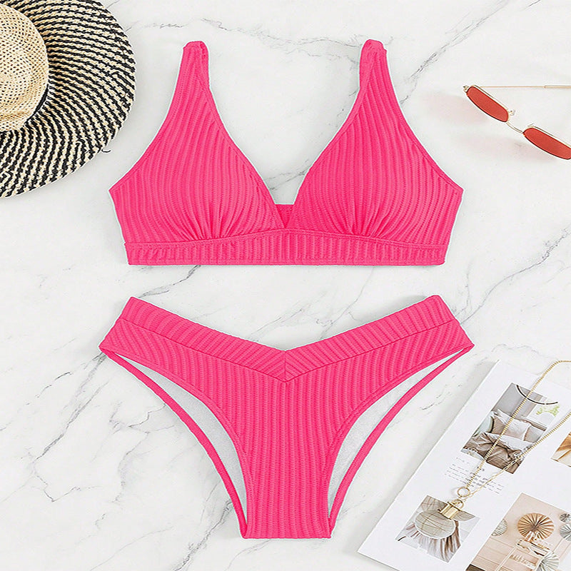 Damen Bikiniset mit hohem Bund und raffiniertem Rippdesign