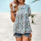 Damen Blumenmuster-Bluse mit Spitzenbesatz R&B