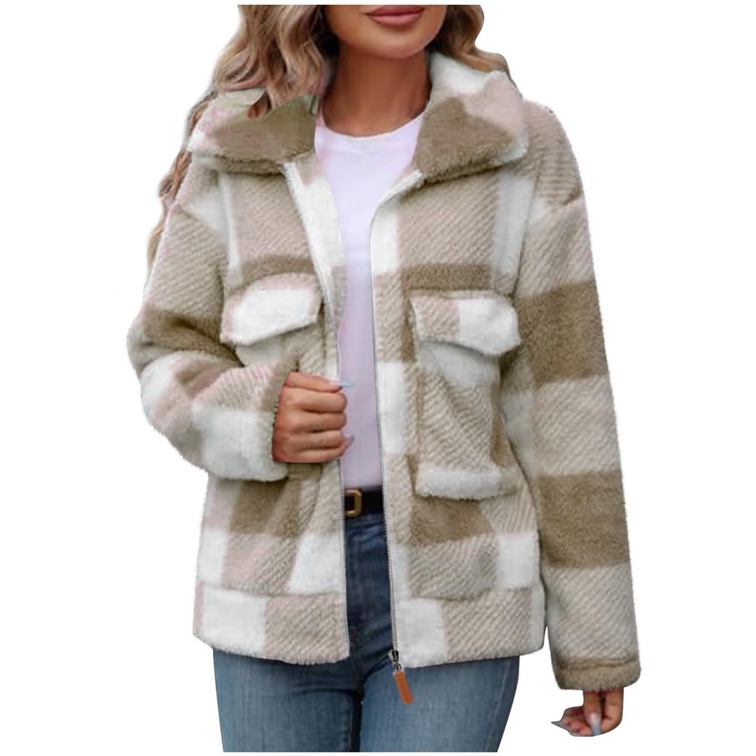 Damen Fleece-Jacke mit Karomuster und praktischen Taschen R&B