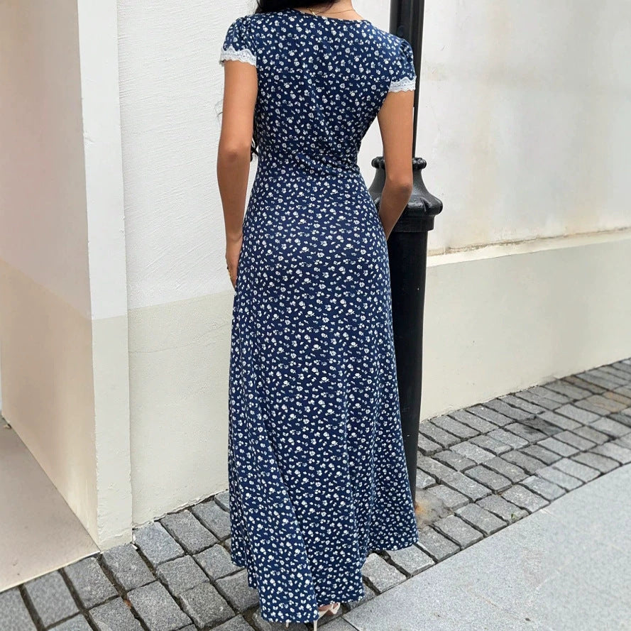 Damen Maxikleid mit floralem Muster und elegantem Spitzenbesatz R&B