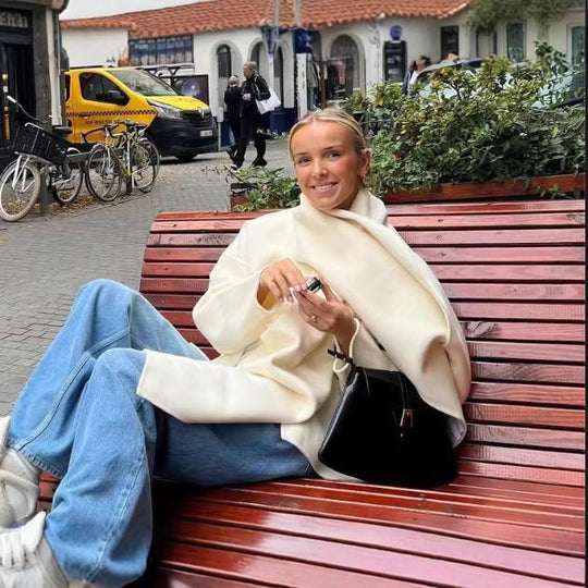 Damen Oversized Mantel mit asymmetrischem Kragen R&B