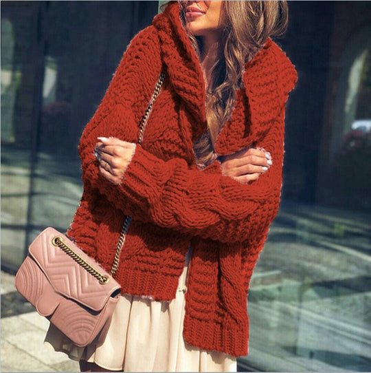 Damen Grobstrickjacke im lässigen Oversized-Stil mit Schalkragen und großen Taschen R&B