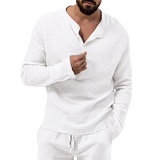Herren nan entspanntes Henley-Set aus leichter Baumwoll-Gauze mit Kordelbundhose R&B