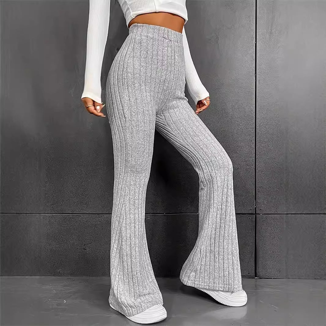 Damen Bequeme Flared-Strickhose mit hohem Bund und Rippstruktur R&B