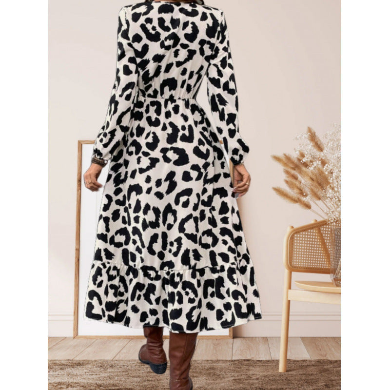 Damen Maxikleid mit asymmetrischem Schnitt und trendigem Leopardenmuster R&B