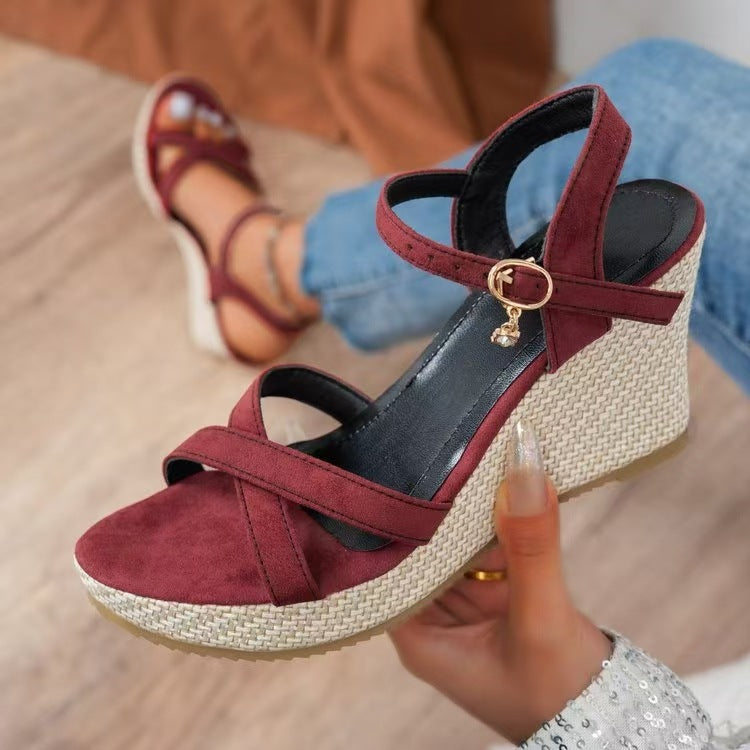 Damen Wedge-Sandaletten mit geflochtenem Absatz und modischem Riemen-R&B