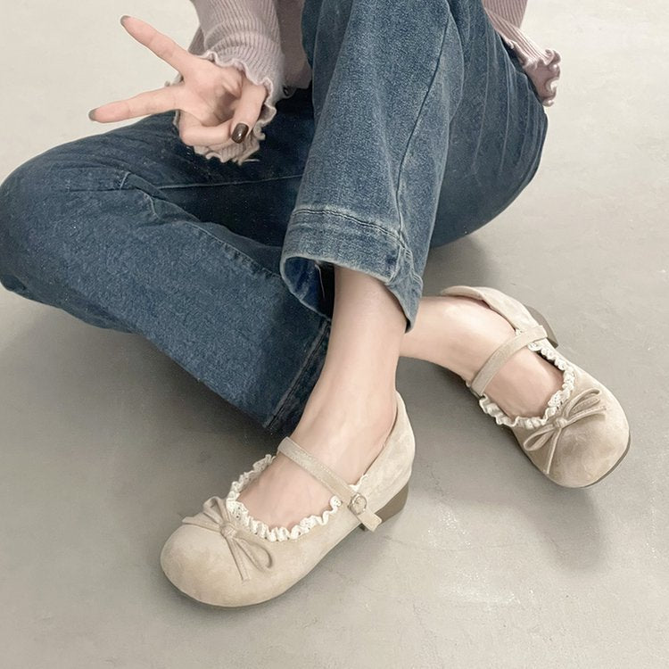 Damen elegante Mary Jane Ballerinas mit modischer Schleifenverzierung R&B