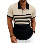 Herren nan Jacquard-Polo mit Blockstreifen, Brustblende und Baumwollmix R&B
