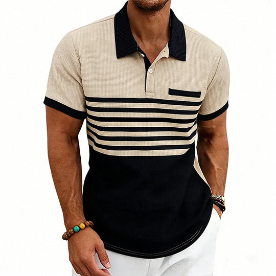 Herren nan Jacquard-Polo mit Blockstreifen, Brustblende und Baumwollmix R&B