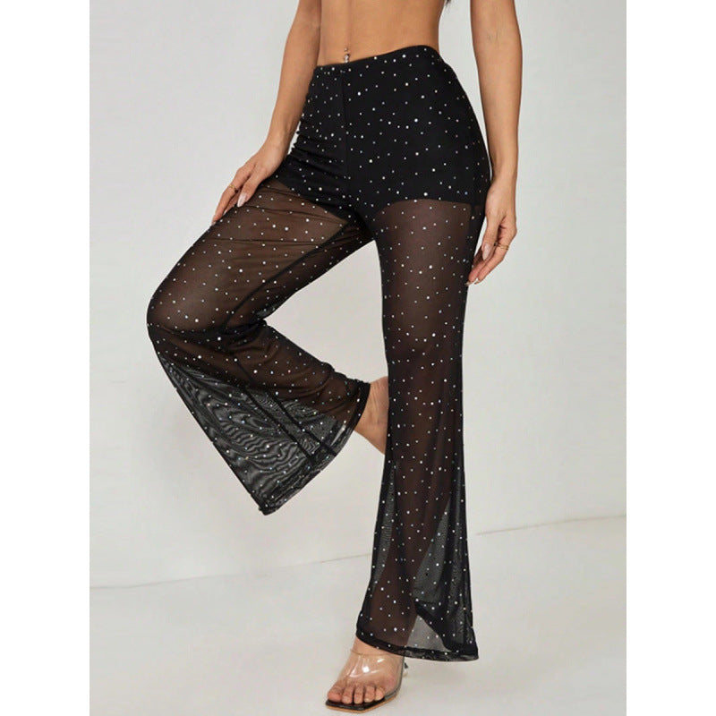 Damen Elegante transparente Palazzo-Hose mit funkelnden Akzenten R&B