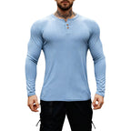 Herren nan geripptes Langarm-Henleyshirt mit flacher Knopfleiste und körperbetonter Stretch-Passform R&B