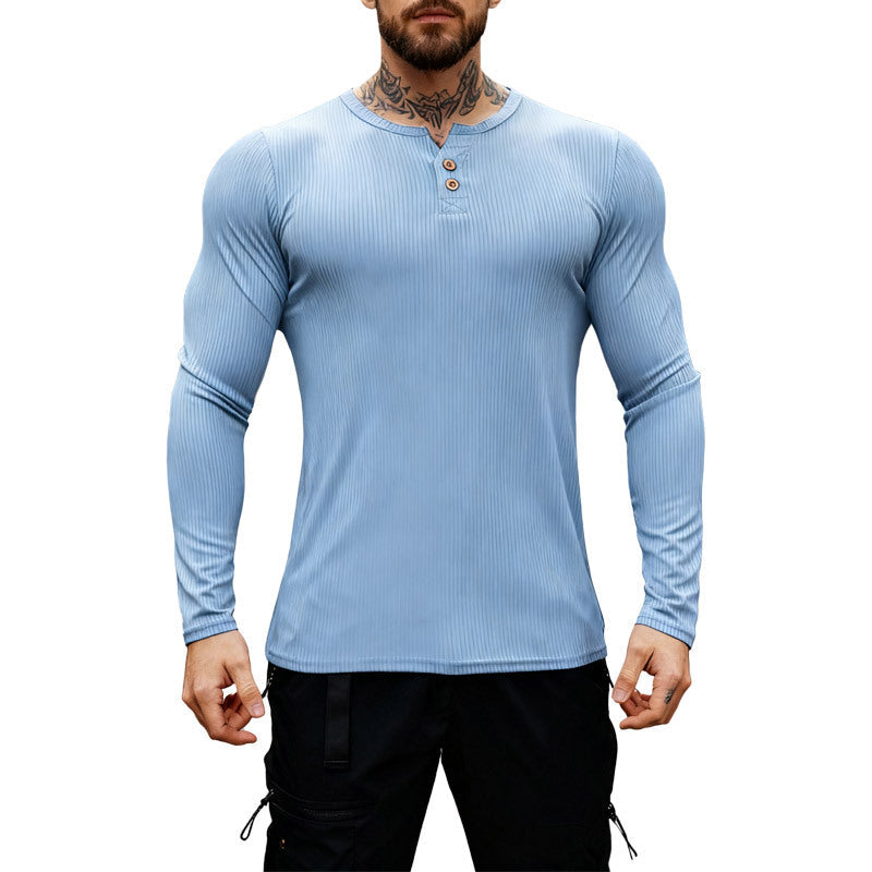 Herren nan geripptes Langarm-Henleyshirt mit flacher Knopfleiste und körperbetonter Stretch-Passform R&B