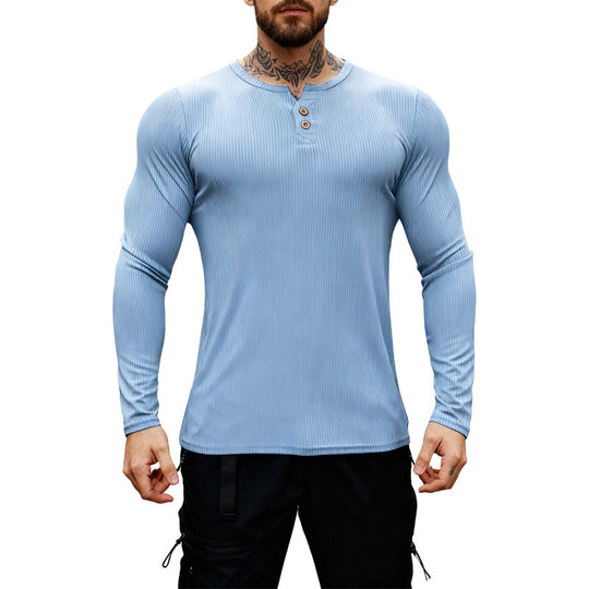 Herren nan geripptes Langarm-Henleyshirt mit flacher Knopfleiste und körperbetonter Stretch-Passform R&B