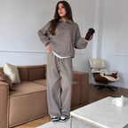 Damen nan weites Halfzip-Lounge-Set mit Kapuzenpullover, Kängurutasche und fließender Wide-Leg-Hose R&B