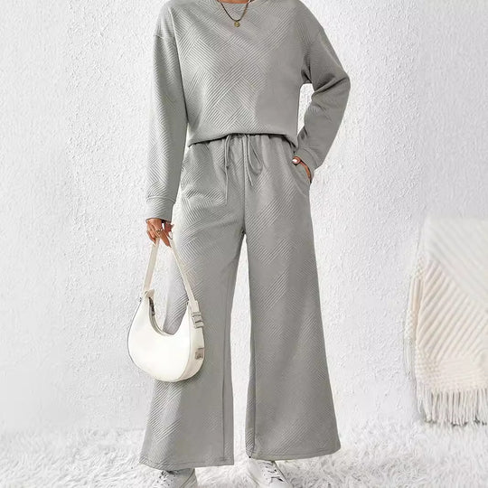 Damen Lässiges Lounge-Set mit strukturiertem Oberteil und weitem Hosen R&B