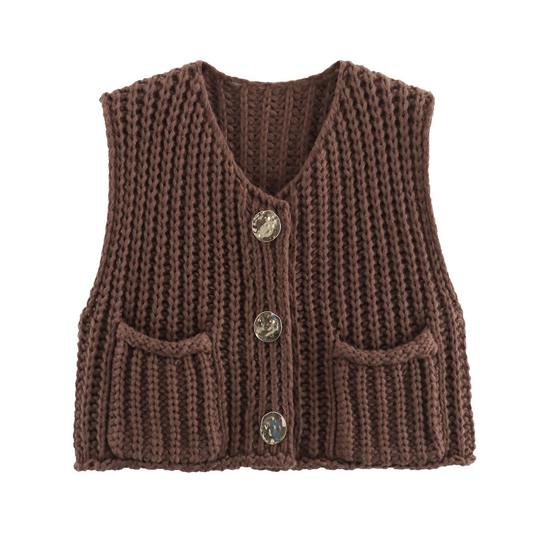 Damen modische Strickweste mit Knopfdetails und aufgesetzten Taschen R&B