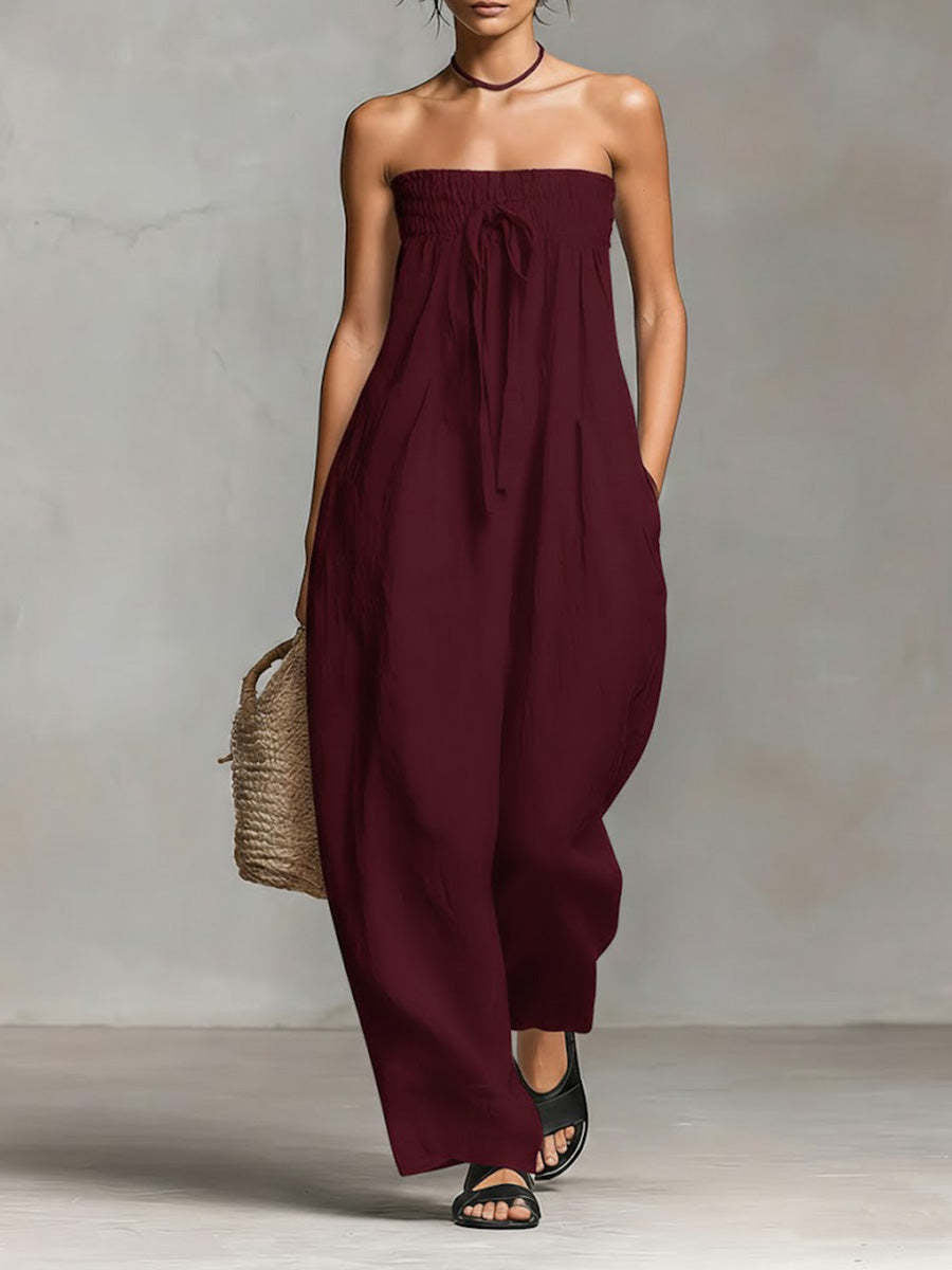 Damen Lässiges Jumpsuit mit elastischem Oberteil und weitem Bein R&B