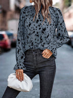 Damen Elegante Bluse mit raffiniertem Kragen und auffälligem Tiereffekt R&B