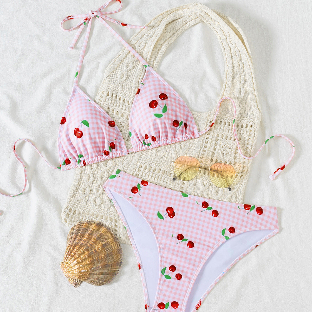 Damen Triangel-Bikini mit verstellbarem Halter und modischem Punktedesign R&B