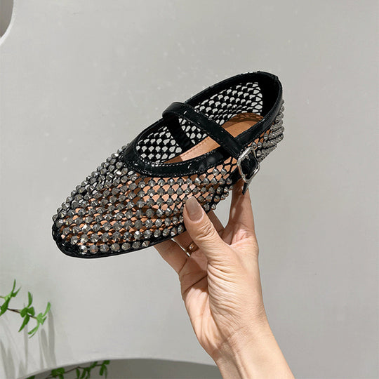 Damen elegante Ballerina mit funkelnder Strassverzierung R&B
