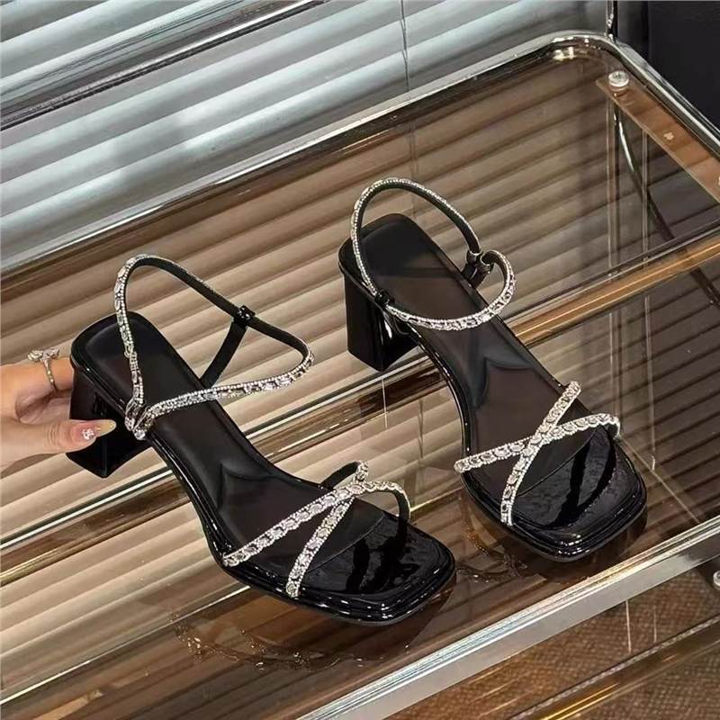 Damen elegante Sandalen mit Strassverzierungen