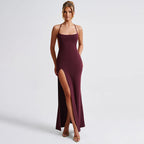 Damen Maxikleid mit tiefem Schlitz und schmalen Trägern R&B