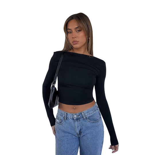 Damen elegantes Crop-Top mit asymmetrischer Raffung R&B