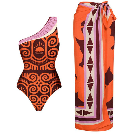 Damen Eleganter asymmetrischer Badeanzug mit stylischem Muster R&B