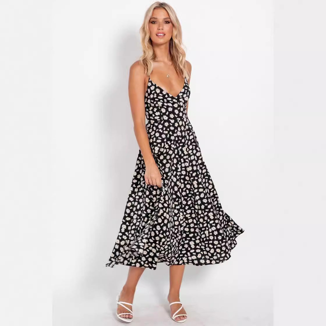 Damen Elegant geschnittenes Maxikleid mit floralem Muster und V-Ausschnitt R&B