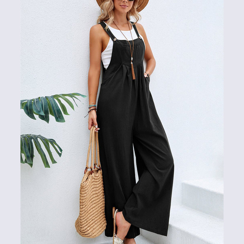 Damen Lässiger Jumpsuit mit weitem Bein und verstellbaren Trägern R&B